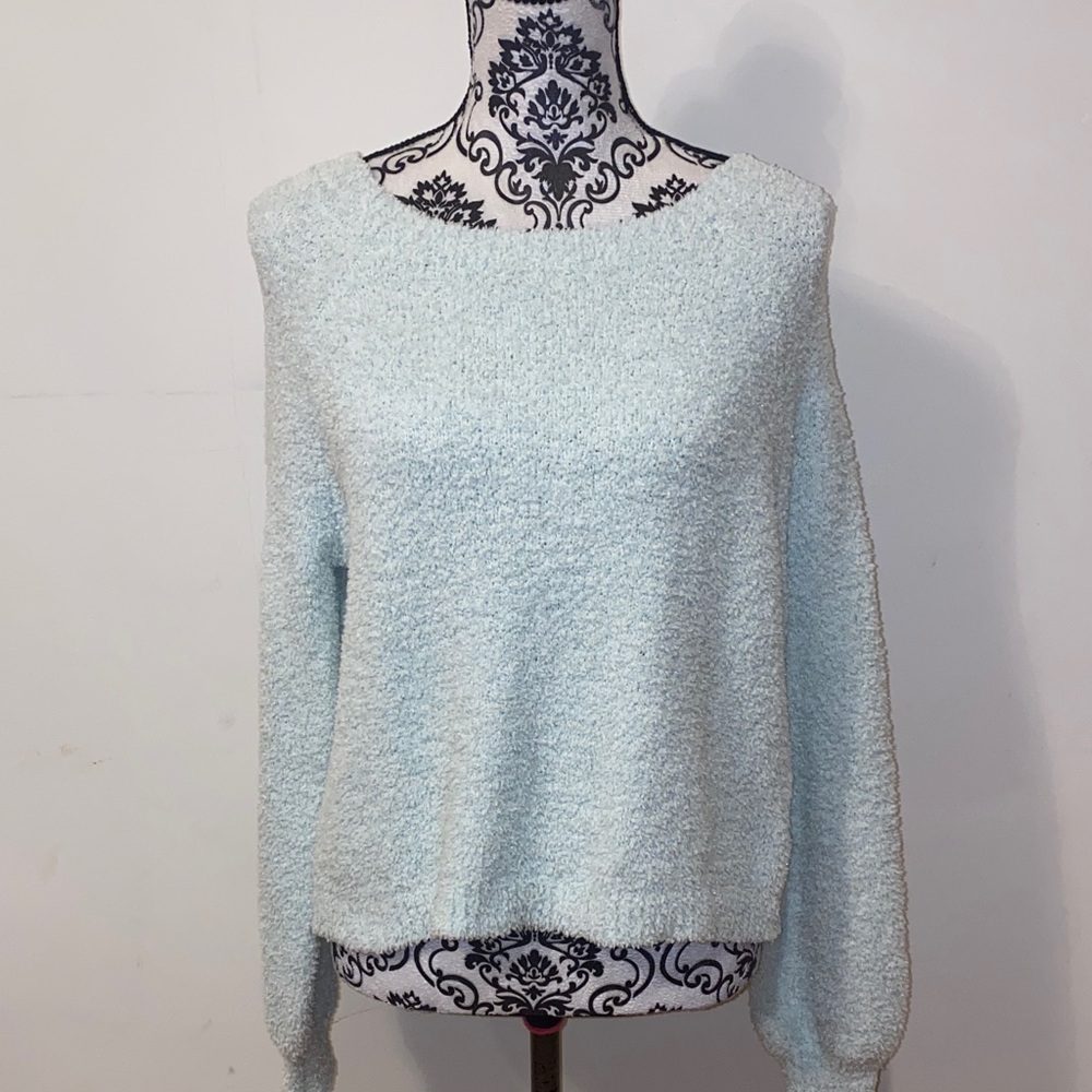 Freshman 1996 Chic Pastel Blue Crew Neck Fuzzy Sweater Size Small